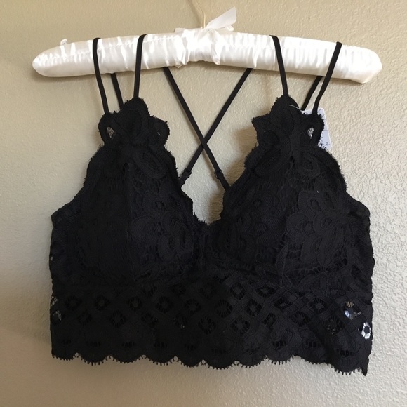Anemone Other - Black Crochet Lace Bralette~plus*